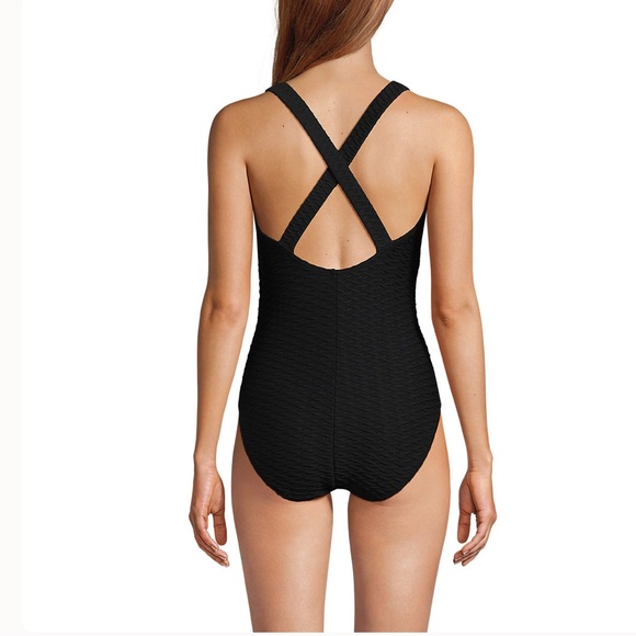 Lands end Texture Tugless X-Back One Piece Swimsuit black - Picture 6 of 8